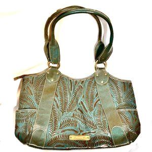 American West Women's Tooled Leather Shoulder Bag Zip Tote